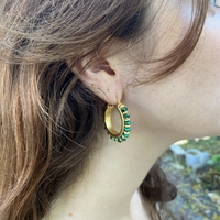 Gold-plated hoop earrings with malachite and brass beads