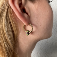 Gold plated hoop earrings with a stone bead - green purple