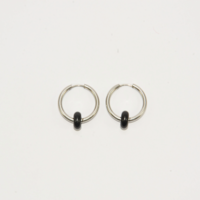 Silver plated hoop earrings with a stone bead - black onyx