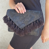 Handbag - black pom poms