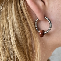 Silver plated hoop earrings with a stone bead - sparkling red