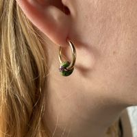 Gold plated hoop earrings with a stone bead - green purple