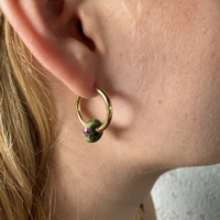 Gold plated hoop earrings with a stone bead - green purple