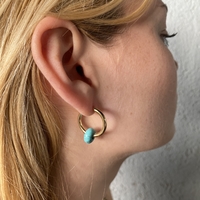 Gold plated hoop earrings with a stone bead - turquoise