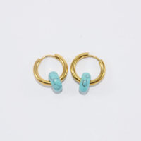 Gold plated hoop earrings with a stone bead - turquoise