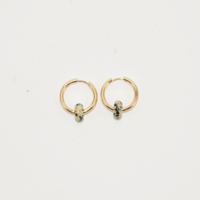 Gold plated hoop earrings with a stone bead - dalmatian