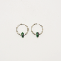 Silver plated hoop earrings with a stone bead - green purple