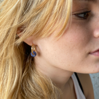 Gold plated hoop earrings with a stone bead - sky blue