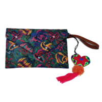 Large embroidered handbag - colorful flowers