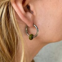 Silver plated hoop earrings with a stone bead - india green