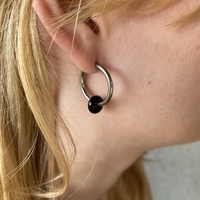 Silver plated hoop earrings with a stone bead - black onyx