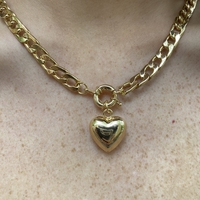 Thick gourmette necklace with a heart pendant - gold-plated