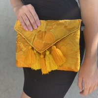 Handbag - yellow pom poms