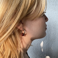 Silver plated hoop earrings with a stone bead - wine red