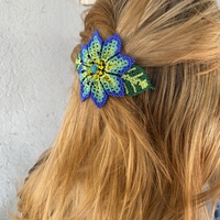 Huichol tribe hairclip - blue lotus