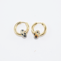 Gold plated hoop earrings with a stone bead - dalmatian