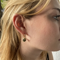 Gold plated hoop earrings with a stone bead - green purple