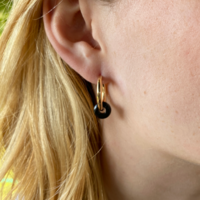 Gold plated hoop earrings with a stone bead - black onyx