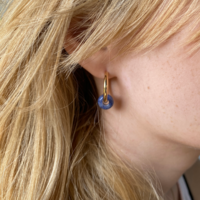 Gold plated hoop earrings with a stone bead - sky blue