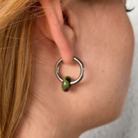 Silver plated hoop earrings with a stone bead - green purple