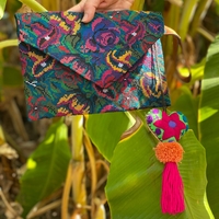 Large embroidered handbag - colorful flowers