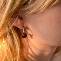 Silver plated hoop earrings with a stone bead - wine red