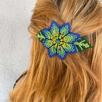 Huichol tribe hairclip - blue lotus