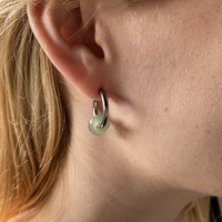 Silver plated hoop earrings with a stone bead - light green