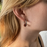 Silver plated hoop earrings with a stone bead - sparkling red