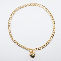 Thick gourmette necklace with a heart pendant - gold-plated