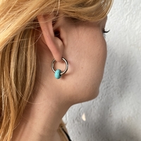 Silver plated hoop earrings with a stone bead - turquoise