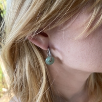 Silver plated hoop earrings with a stone bead - light green