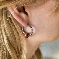 Silver plated hoop earrings with a stone bead - sparkling red