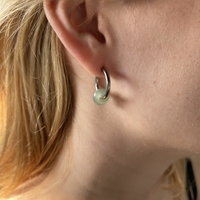 Silver plated hoop earrings with a stone bead - light green