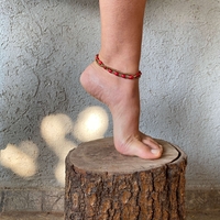 Double beaded anklet - red