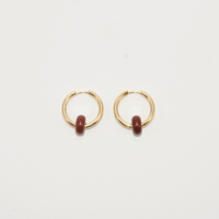 Gold plated hoop earrings with a stone bead - wine red