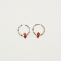 Silver plated hoop earrings with a stone bead - sparkling red