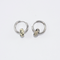 Gold plated hoop earrings with a stone bead - dalmatian