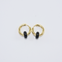 Gold plated hoop earrings with a stone bead - black onyx