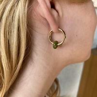 Gold plated hoop earrings with a stone bead - india green