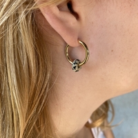 Gold plated hoop earrings with a stone bead - dalmatian