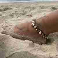 Macrame anklet with white stones