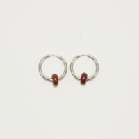 Silver plated hoop earrings with a stone bead - wine red