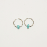 Silver plated hoop earrings with a stone bead - turquoise