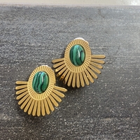 Clip earrings with green malachite stone