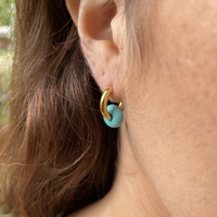 Gold plated hoop earrings with a stone bead - turquoise