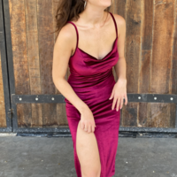 wine red velvet dress