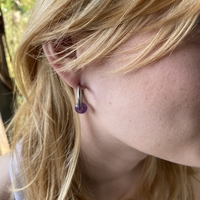 Silver plated hoop earrings with a stone bead - amethyst