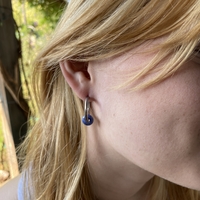 Silver plated hoop earrings with a stone bead - sky blue