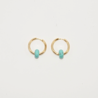 Gold plated hoop earrings with a stone bead - turquoise